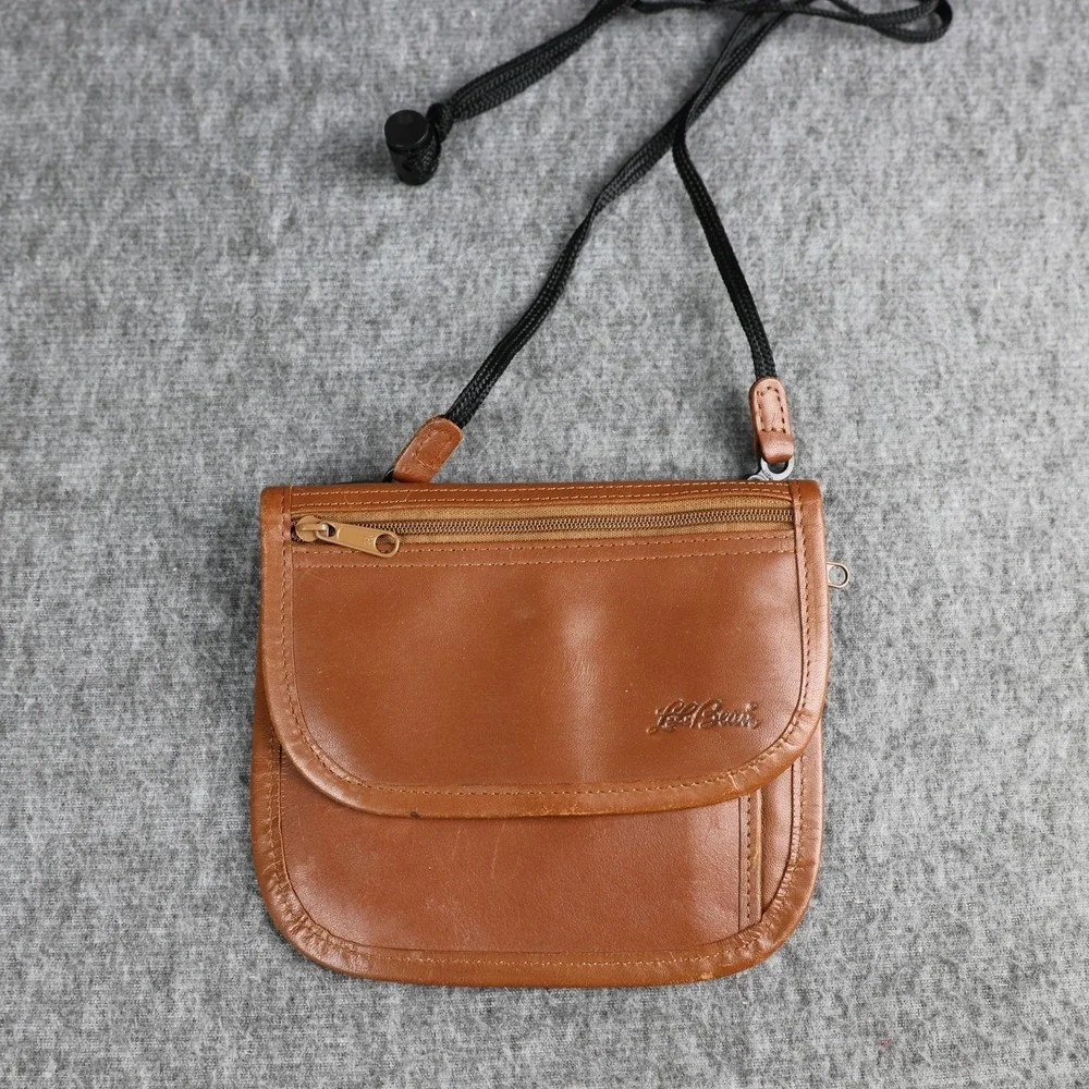 L.L.Bean Brown Full Grain Leather Neck Pouch Travel Wallet Passport Holder